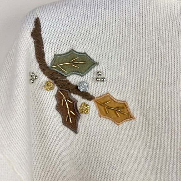 B P Design Cotton Ramie Neutral Embroidered Christmas Sweater Size Large - Picture 12 of 14